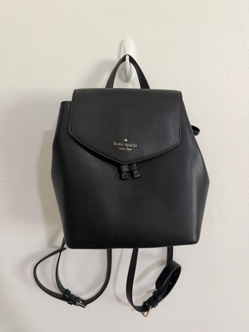 Kate Spade Black Leather Backpack Mini Bag Gold Logo